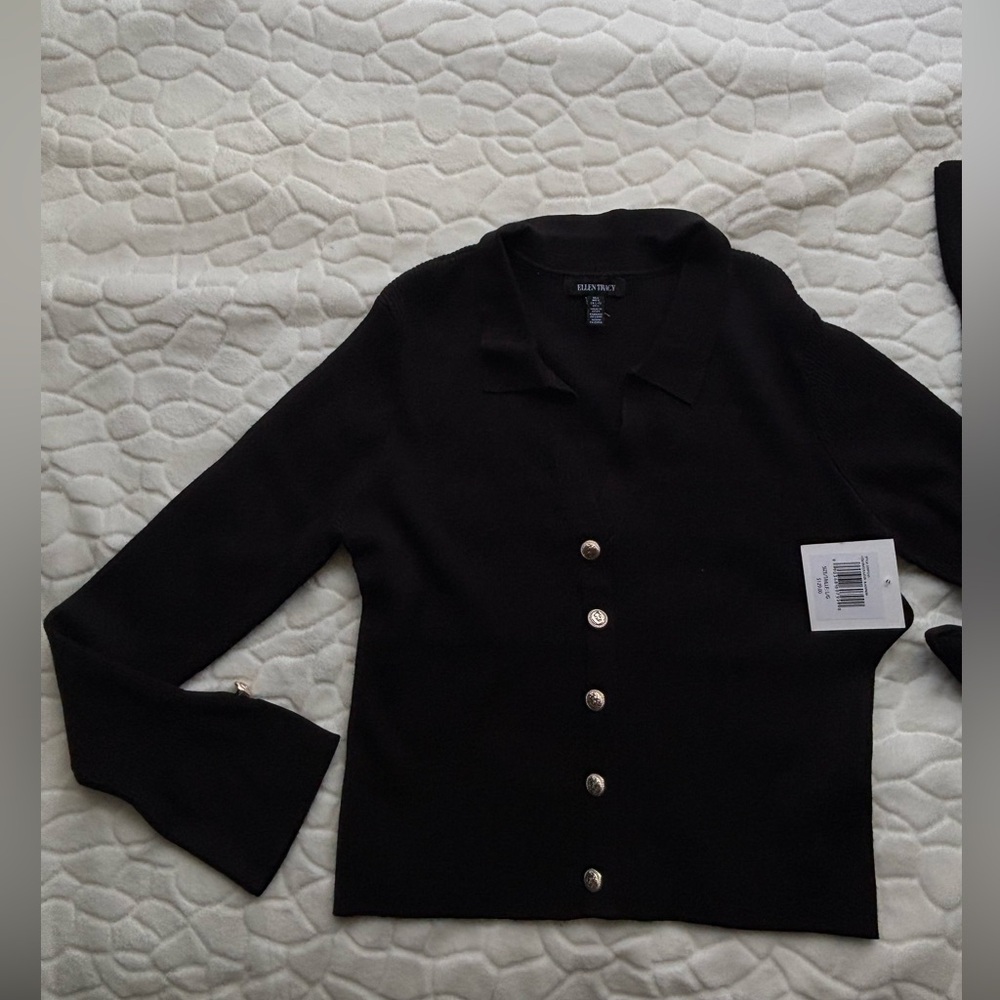 Ellen Tracy Collared Button Cardigan & Skirt - Picture 9 of 14
